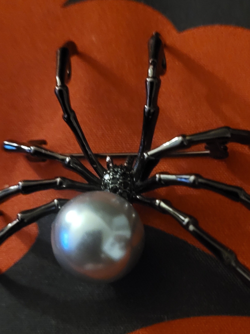 Black Spider Pearl Accent Brooch - Women Accessories